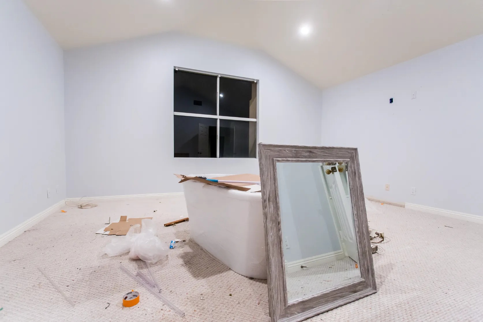 Home remodeling project in Los Angeles with bedroom interior prepared for renovation, cleanup, finish work, and design updates